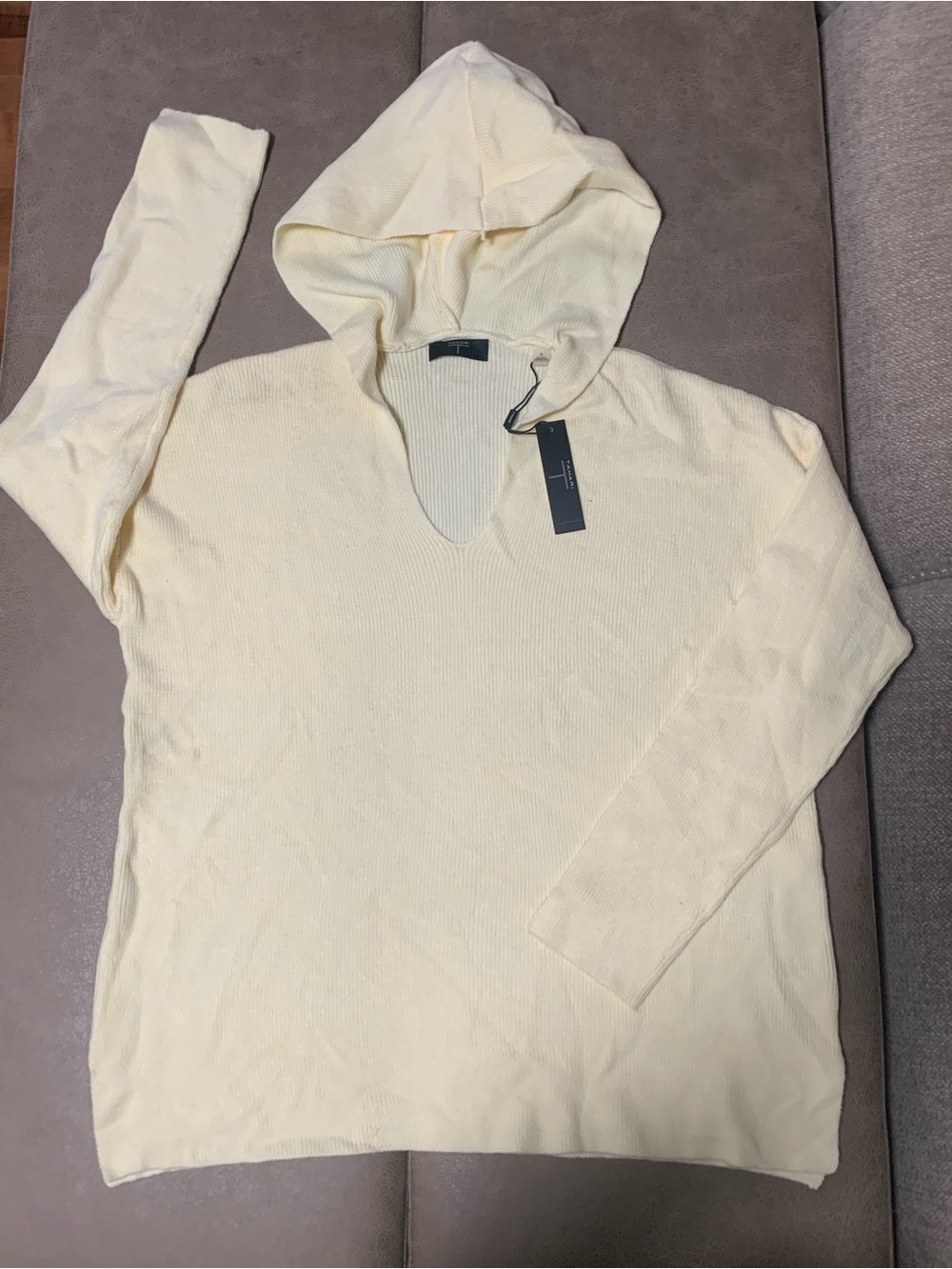 Tahari Womens Butter Soft Ribbed Hooded V-Neck Knit Sweater NEW Size S ($98)